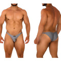 Gray form-fitting briefs with sleek minimalist design and black brand tag at waistband metro male wear fantasy bikini platinum 6116-10