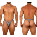 Gray MetroMaleWear Fantasy thong platinum 6112-10 with a small black logo on the front for stylish comfort