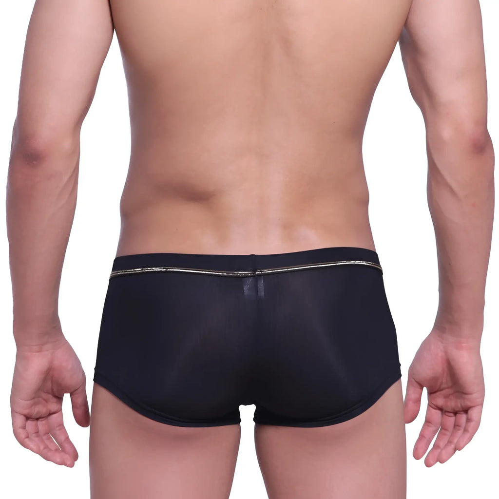 MetroMaleWear Faro boxer brief black mesh with silver zipper trim along the waistband front side