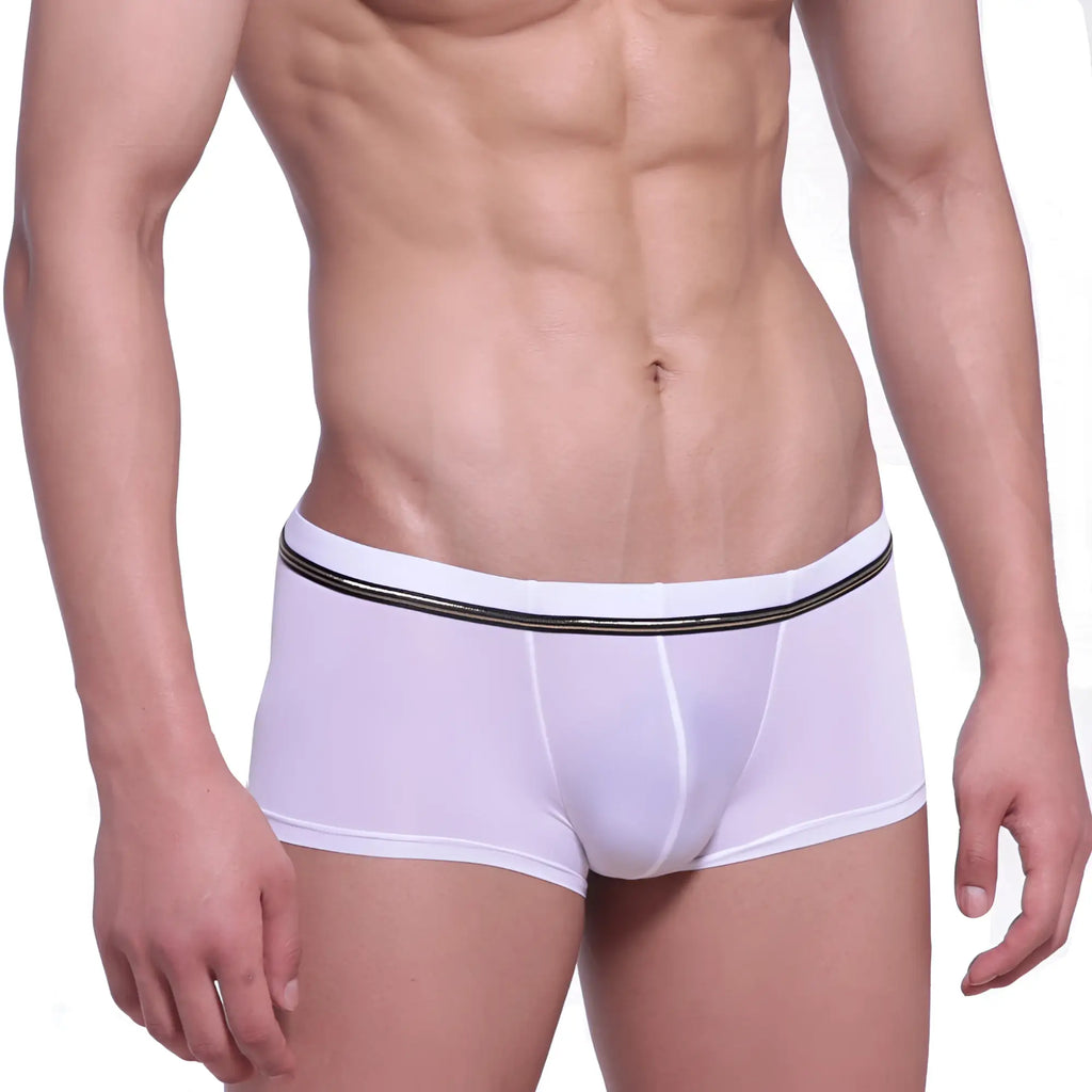 Metro male wear faro boxer brief white 2026-39 white men’s briefs with black elastic waistband and two thin stripes