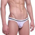 White athletic briefs with a black striped waistband metro male wear faro brief white 5103-50 front view