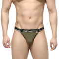 MetroMaleWear Felix jock strap green with olive stripe design and camo pattern on waistband for active wear