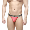 MetroMaleWear Felix thong red mesh with camouflage-patterned waistband showing front side design