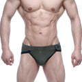 Olive green and black athletic briefs with sleek form-fitting design metroMalewear filosofico bikini 2304-26
