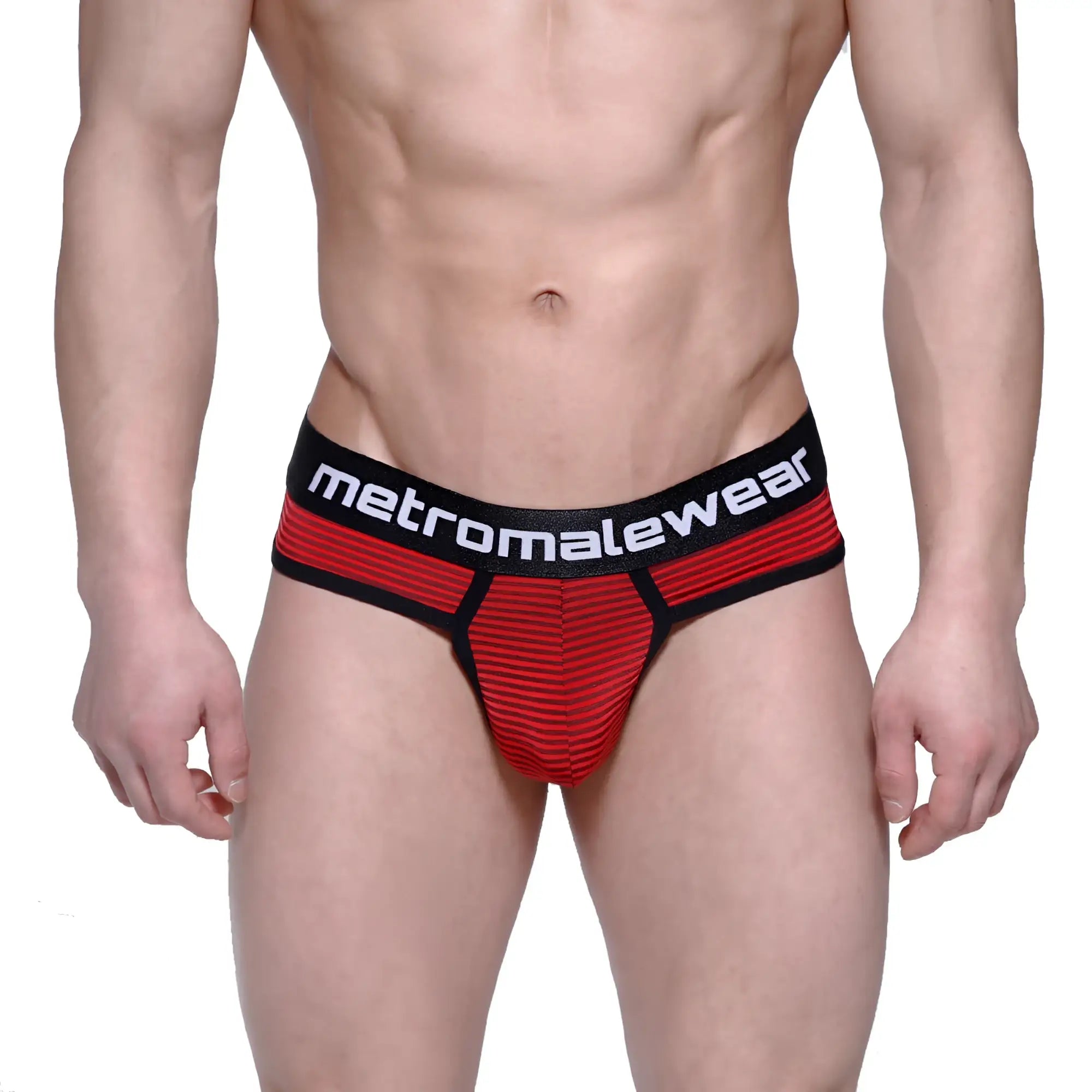 MetroMaleWear fine thong red stripe 2712-42 red and black striped men’s briefs with branded waistband
