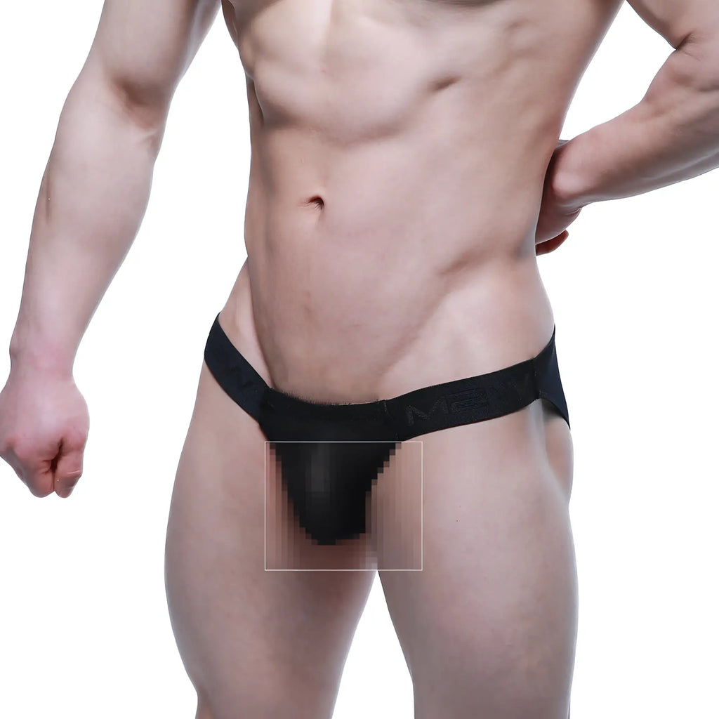Black mesh briefs with solid black waistband embroidered with men brand name metroMalewear fior bikini 3603-72