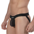 Black mesh fishnet briefs with solid waistband and side straps featuring metrashift logo from metro malewear