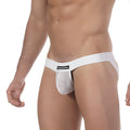 White mesh briefs with solid white waistband featuring neotomalewear label from metromalewear fishnet jock strap 3001-65