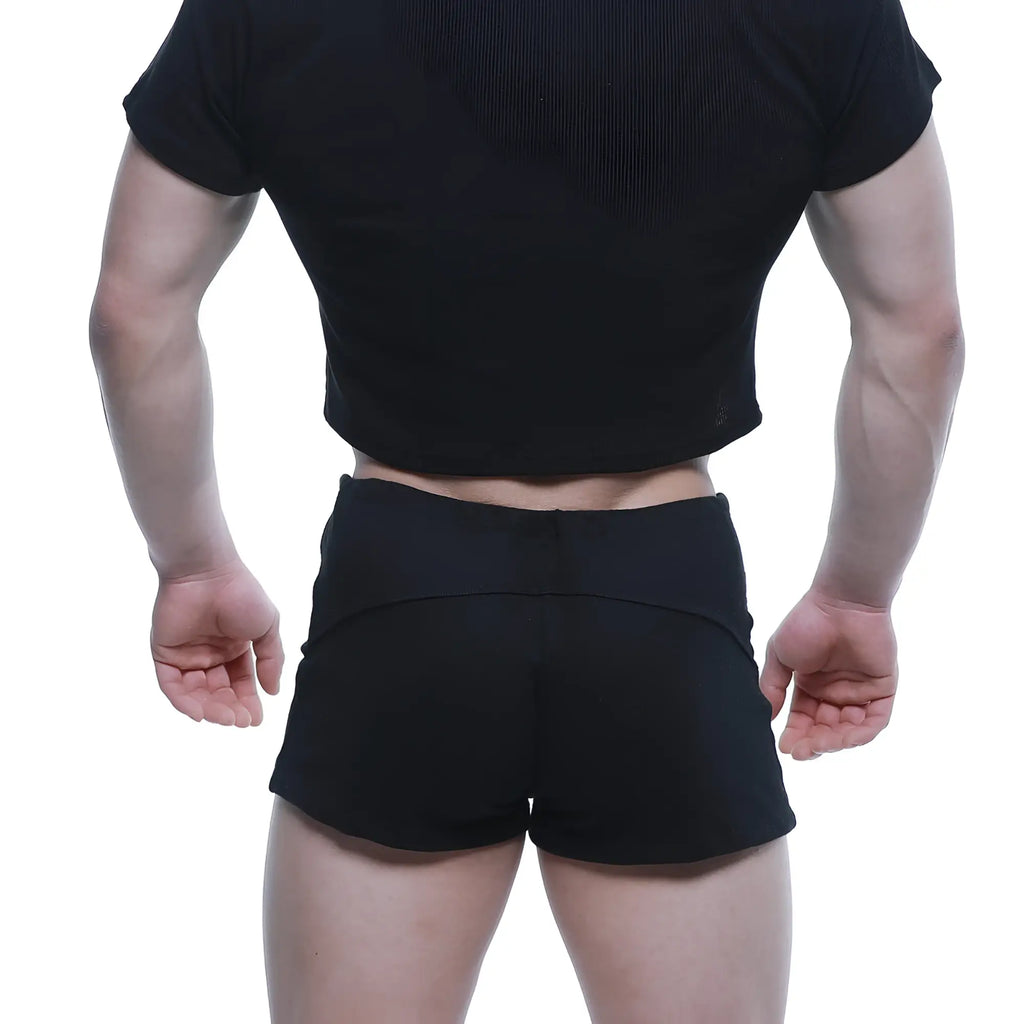MetroMaleWear fit shorts black 4714-20 high-waisted athletic shorts with subtle seam detailing in front view