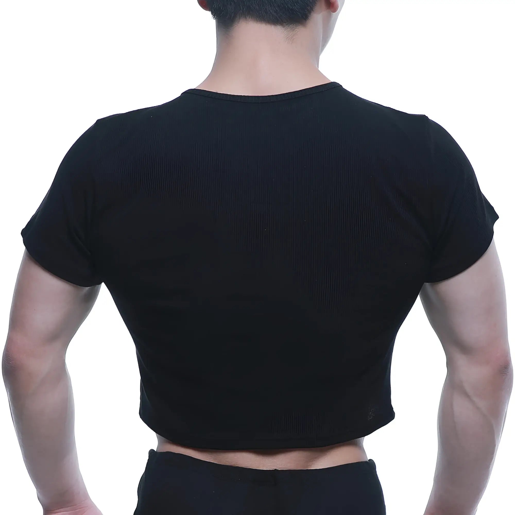 MetroMaleWear FIT t-shirt black cropped short sleeve with ribbed neckline and hem in cotton blend material