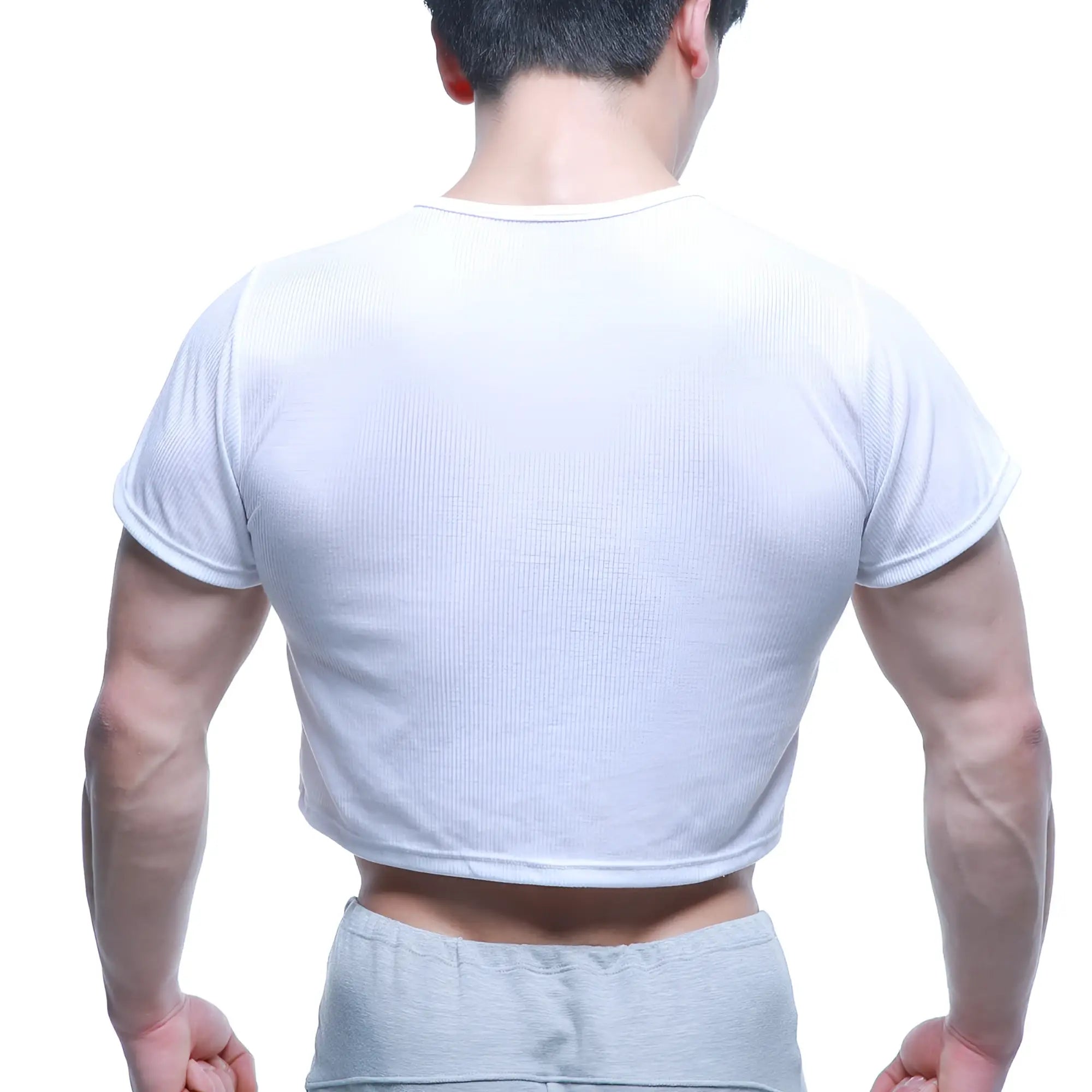 White ribbed short sleeve crop top by metromalewear with a fitted design perfect for casual wear