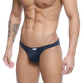 Navy blue metro malewear fits bikini briefs with white logo on waistband made of comfortable breathable fabric
