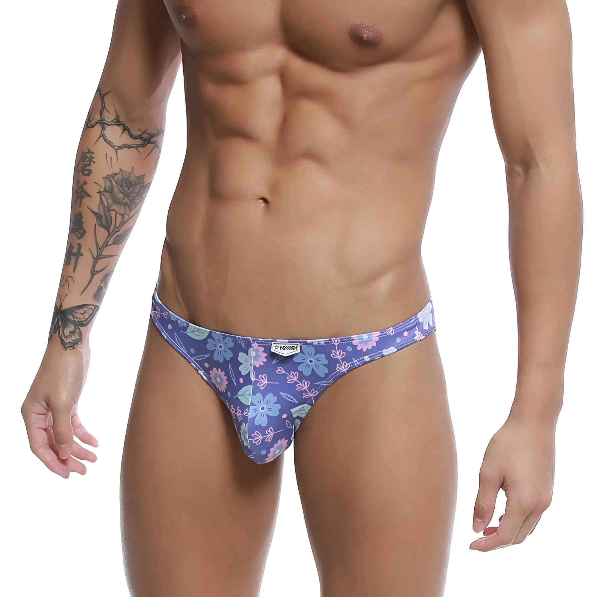 Purple floral-patterned men’s briefs metroMalewear fits bikini jardin 6603-44 with snug form-fitting design
