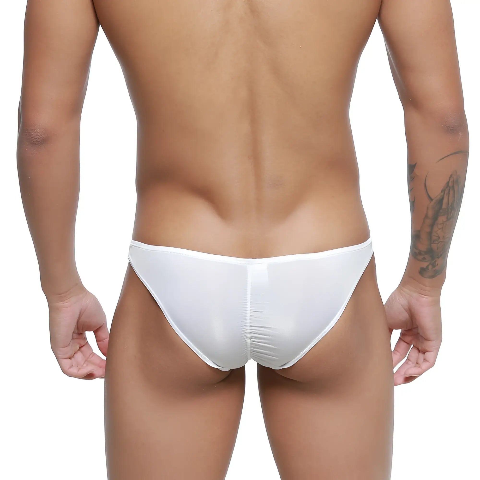 White glossy fabric briefs metroMalewear fits bikini 6603-00 with central seam and tailored fit front view