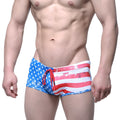 MetroMaleWear flag swim trunk 4938-91 in blue and red distressed American flag pattern with white stripes and red drawstring