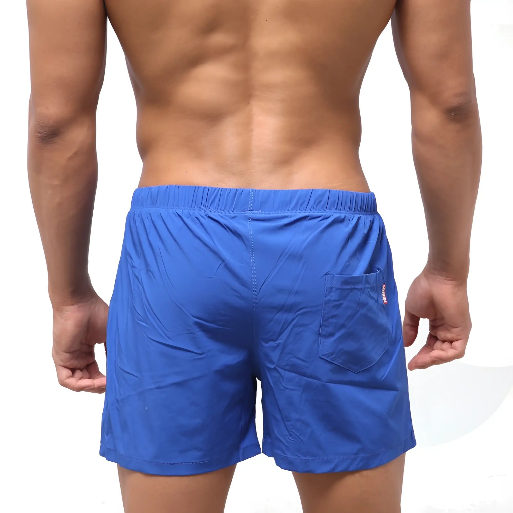 MetroMaleWear royal blue athletic swim trunks with elastic waistband and single side pocket flexible design