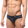Black textured men’s briefs with subtle shimmer and red metro male wear brand tag on waistband metro 6107-20
