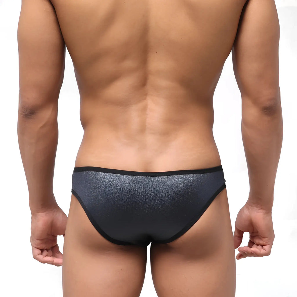 Black textured briefs with sleek modern design by MetroMaleWear focus brief black 6107-20 front view