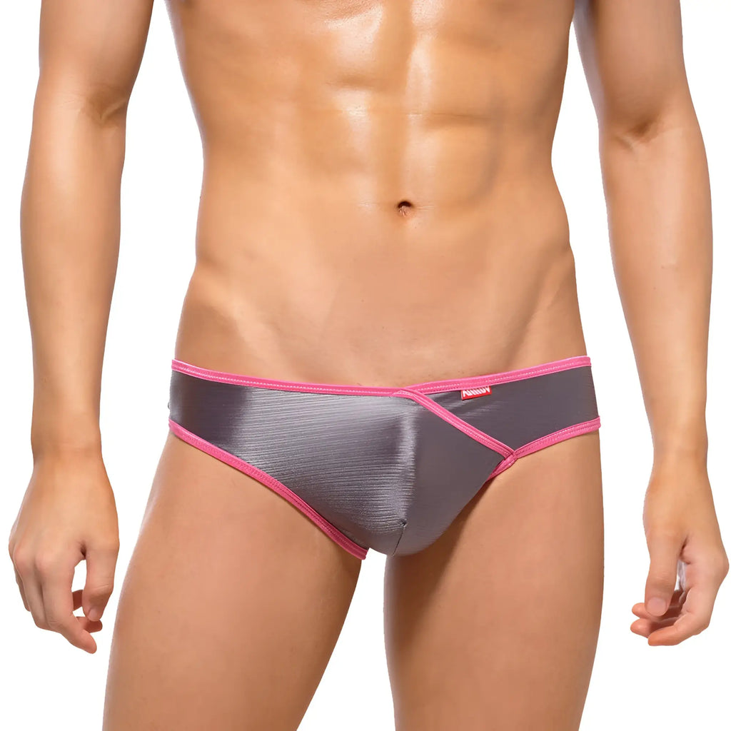 Metro malewear focus brief metal gray gray metallic briefs with vibrant pink trim and sleek modern design