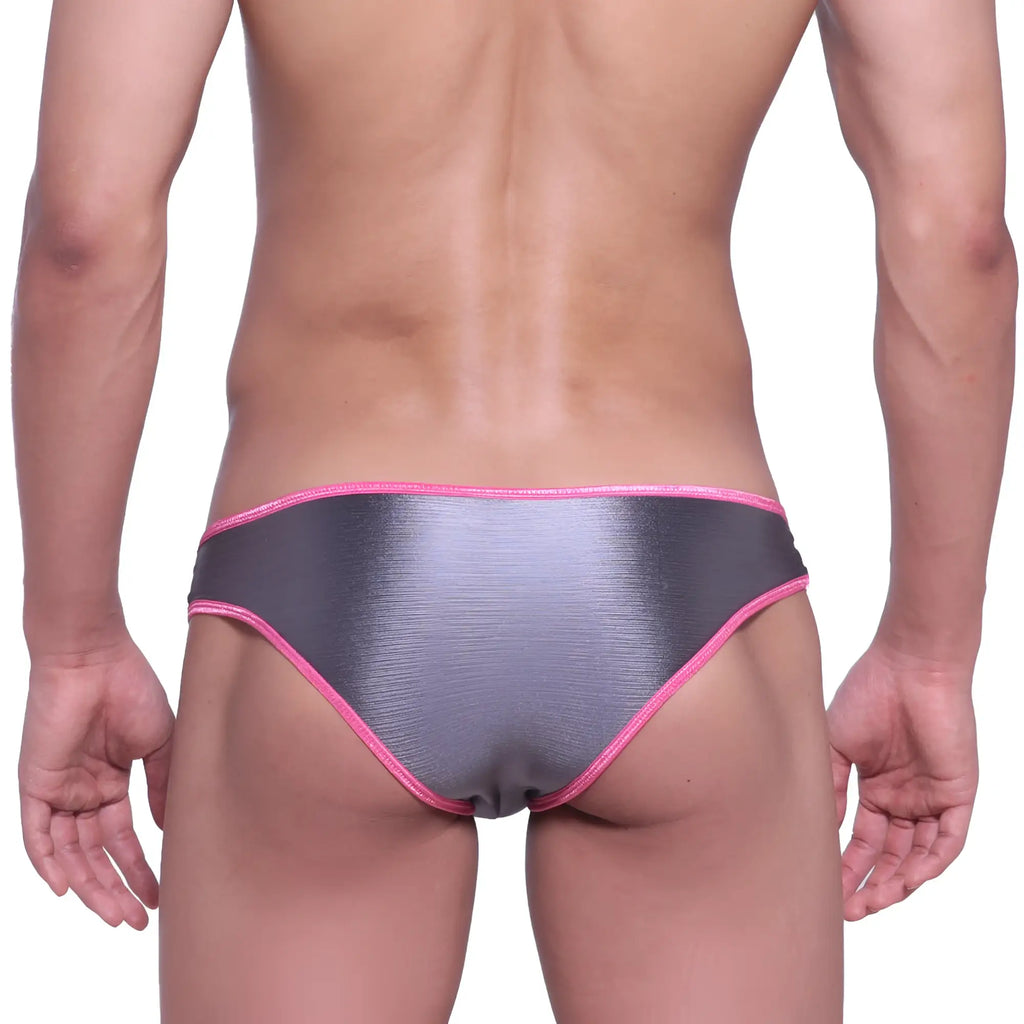 MetroMaleWear focus brief metal gray silver metallic with vibrant pink trim for stylish comfortable wear