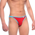 MetroMaleWear Freedom Bikini Crimson 6016-12 red and blue thong with snug fit and light blue waistband trim