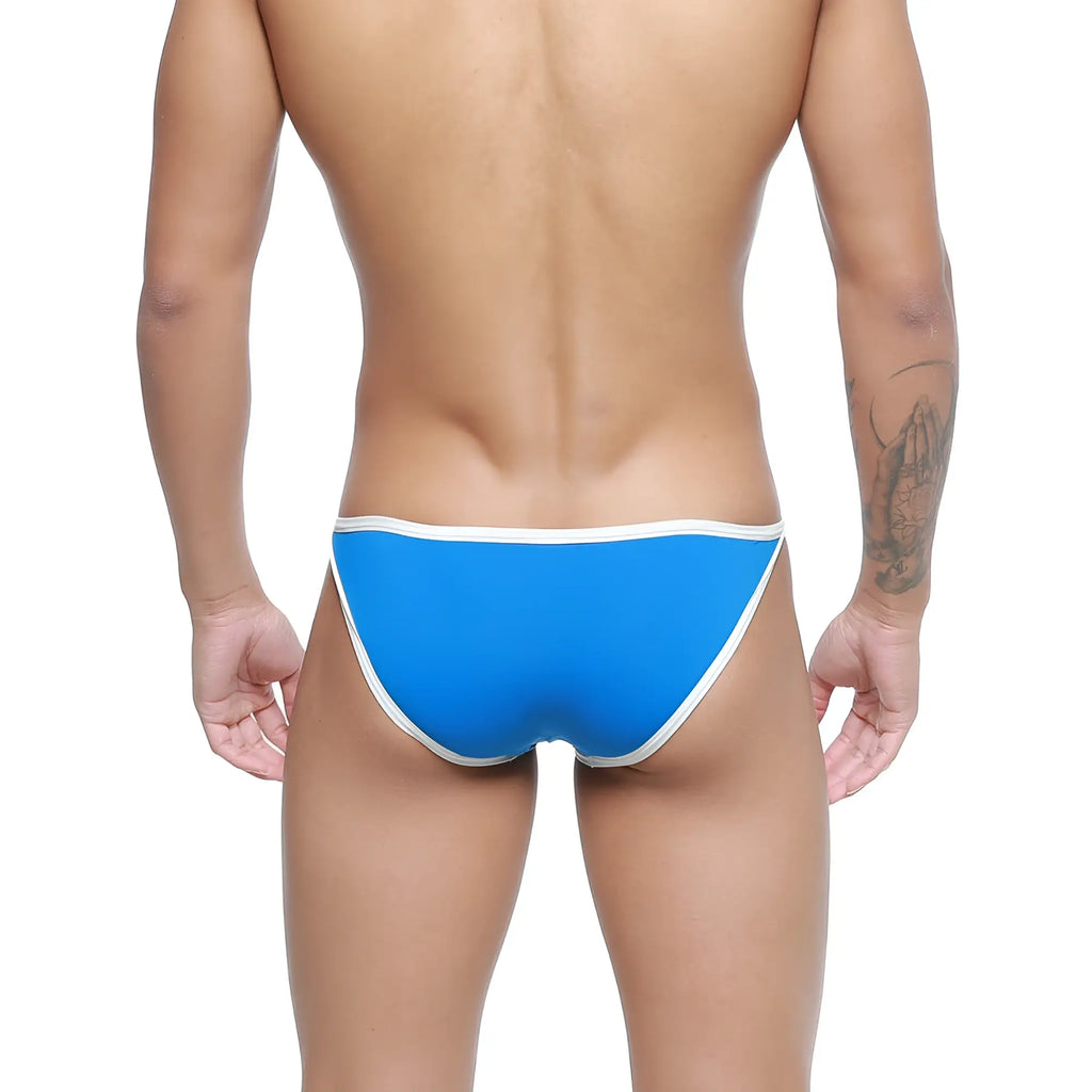 MetroMalewear freedom bikini royal blue briefs with bright blue fabric and white trim designed for comfortable wear
