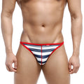 MetroMaleWear freedom thong marine blue red white and navy striped briefs with red elastic waistband front view