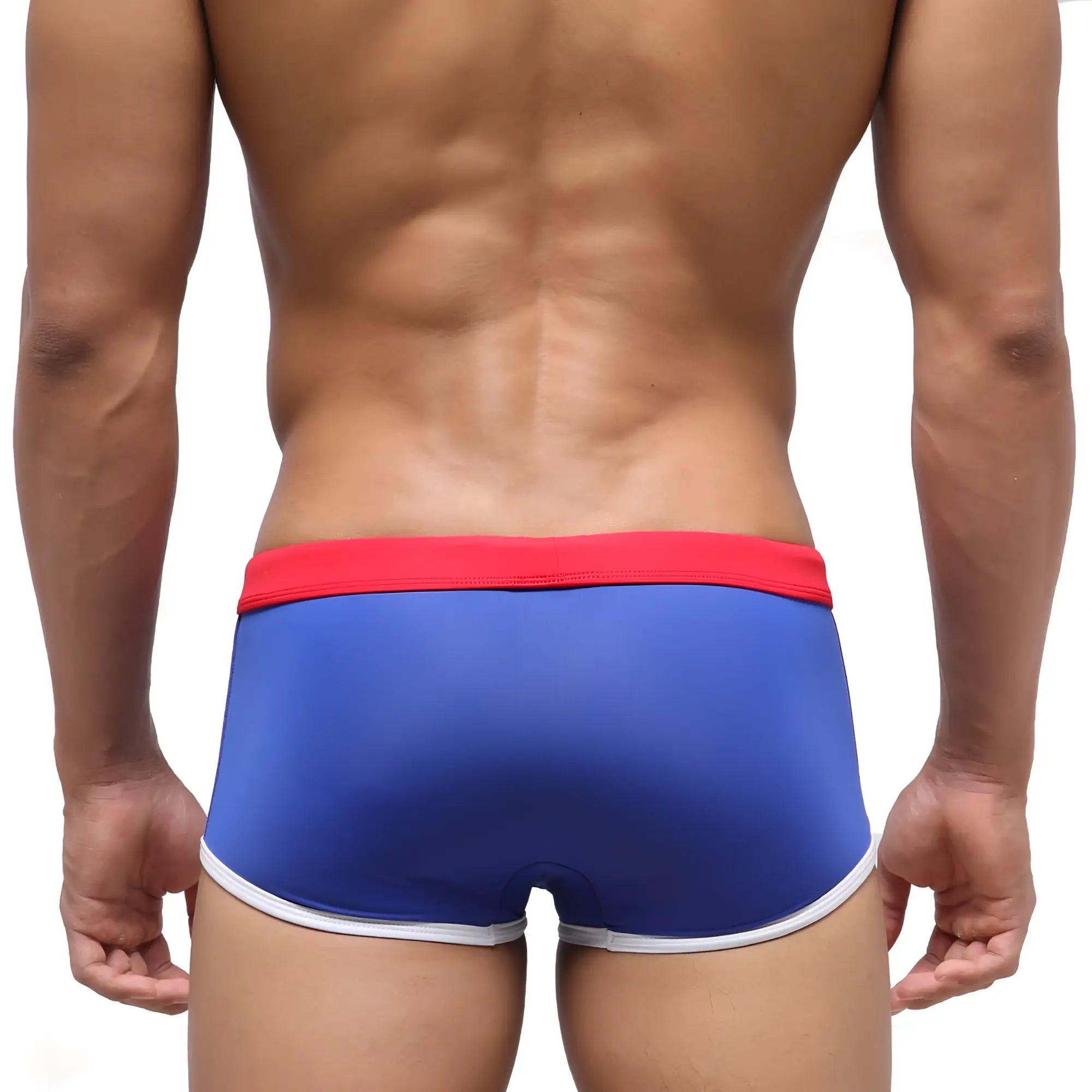 MetroMaleWear fresco swim trunk royal blue with red waistband and white trim designed for swimming and beachwear