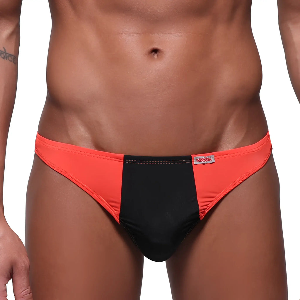 MetroMaleWear fun g coral 6202-14 orange and black two-tone briefs with red brand tag on the waistband