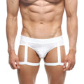 Metro male wear garter hip brief white 5103-22 with sheer mesh panel and three vertical straps for minimalist style