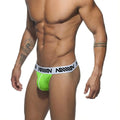 MetroMaleWear genesis thong neon green mesh briefs with white elastic waistband and black lettering front view