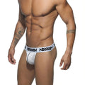 White mesh briefs with a black logo band from metromalewear genesis thong white 0022-00 showing front side