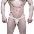 Metro male wear gloria thong 4002-52 silver textured lace thong with subtle pattern and small red brand tag on side