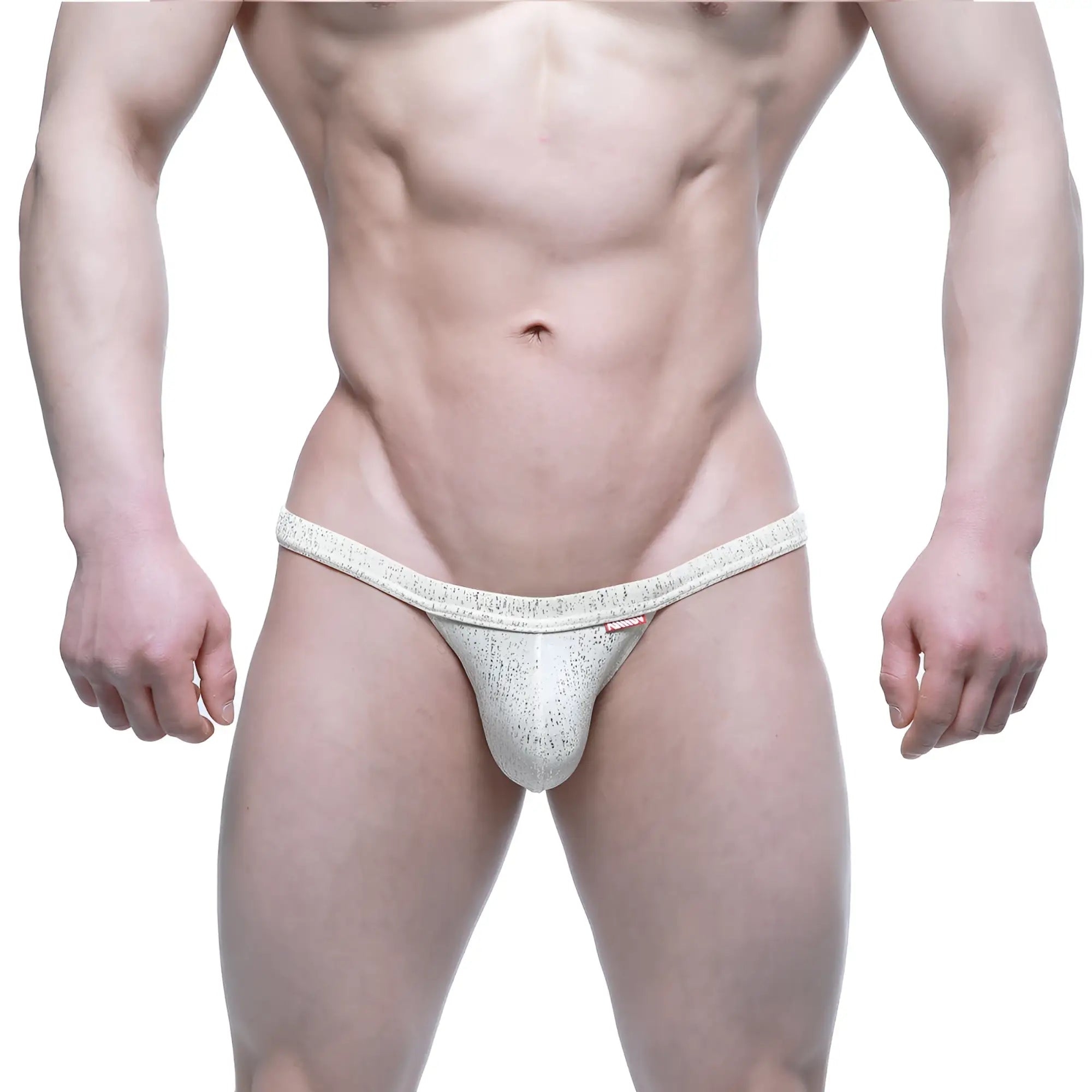 Metro male wear gloria thong 4002-52 silver textured lace thong with subtle pattern and small red brand tag on side
