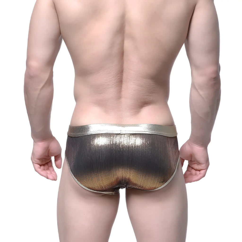 MetroMalewear gloss brief gold 5003-53 shiny metallic gold and silver gradient briefs with sleek modern design
