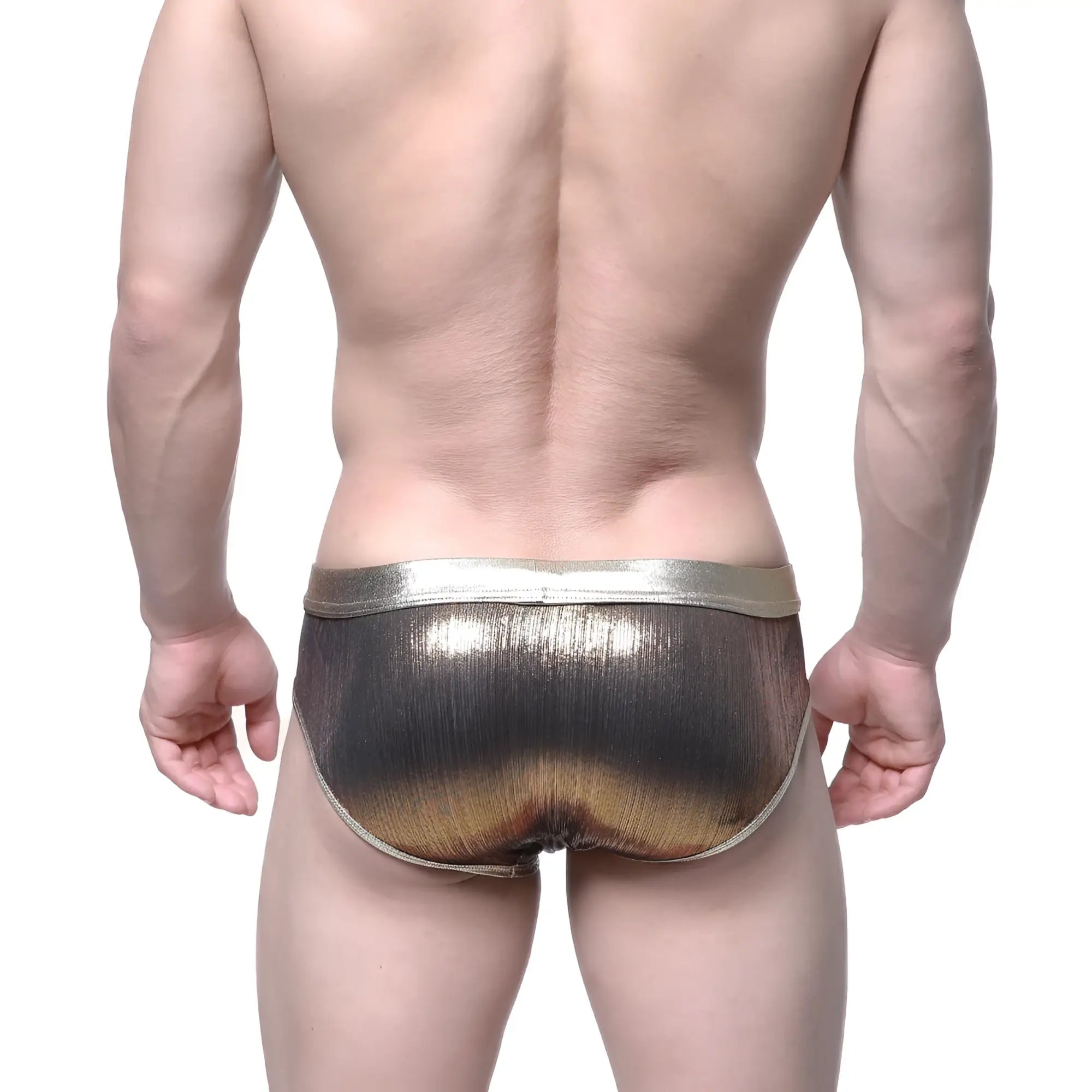 MetroMalewear gloss brief gold 5003-53 shiny metallic gold and silver gradient briefs with sleek modern design