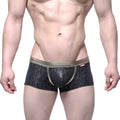 MetroMaleWear gloss trunk gold 2026-78 black leopard-print boxer briefs with metallic gold waistband and trim