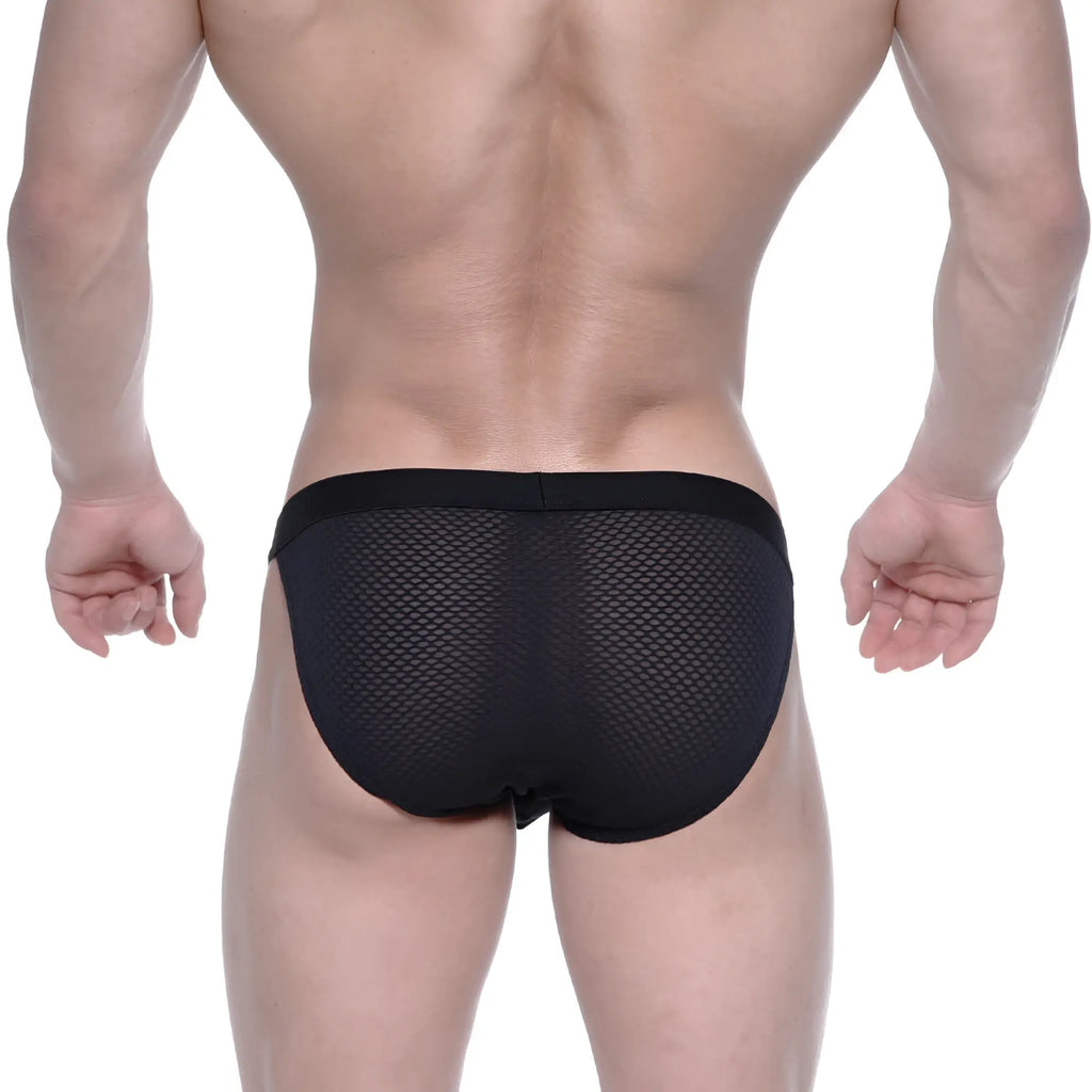 Black mesh briefs with solid waistband by metromalewear grabit bikini 3105-70 for comfortable daily wear