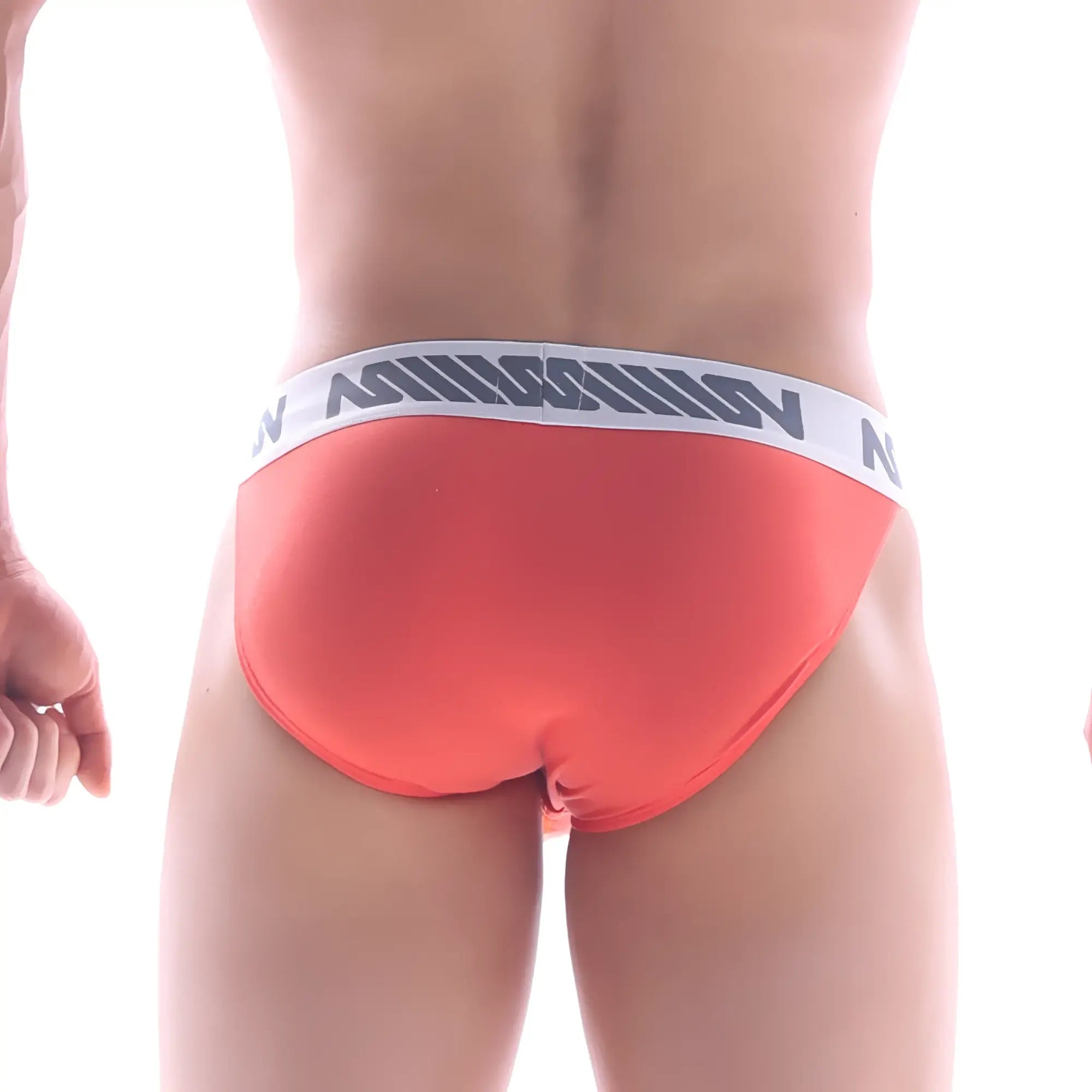 Metro malewear grabit bikini orange briefs with a white waistband and black lettering for comfortable wear