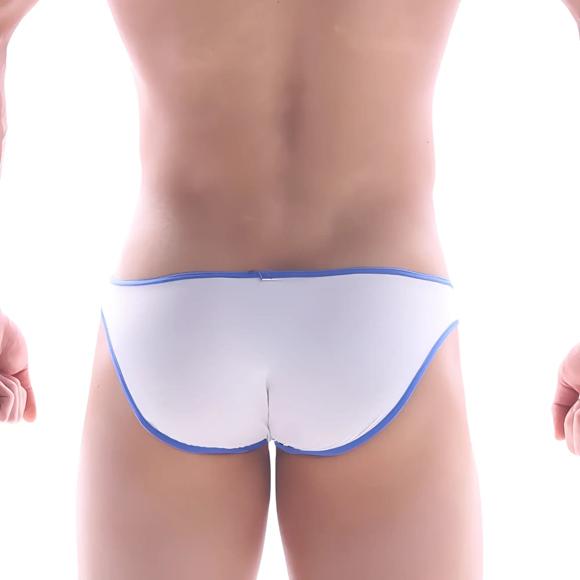 MetroMaleWear gram bikini white briefs with blue trim featuring comfortable cotton fabric for everyday wear