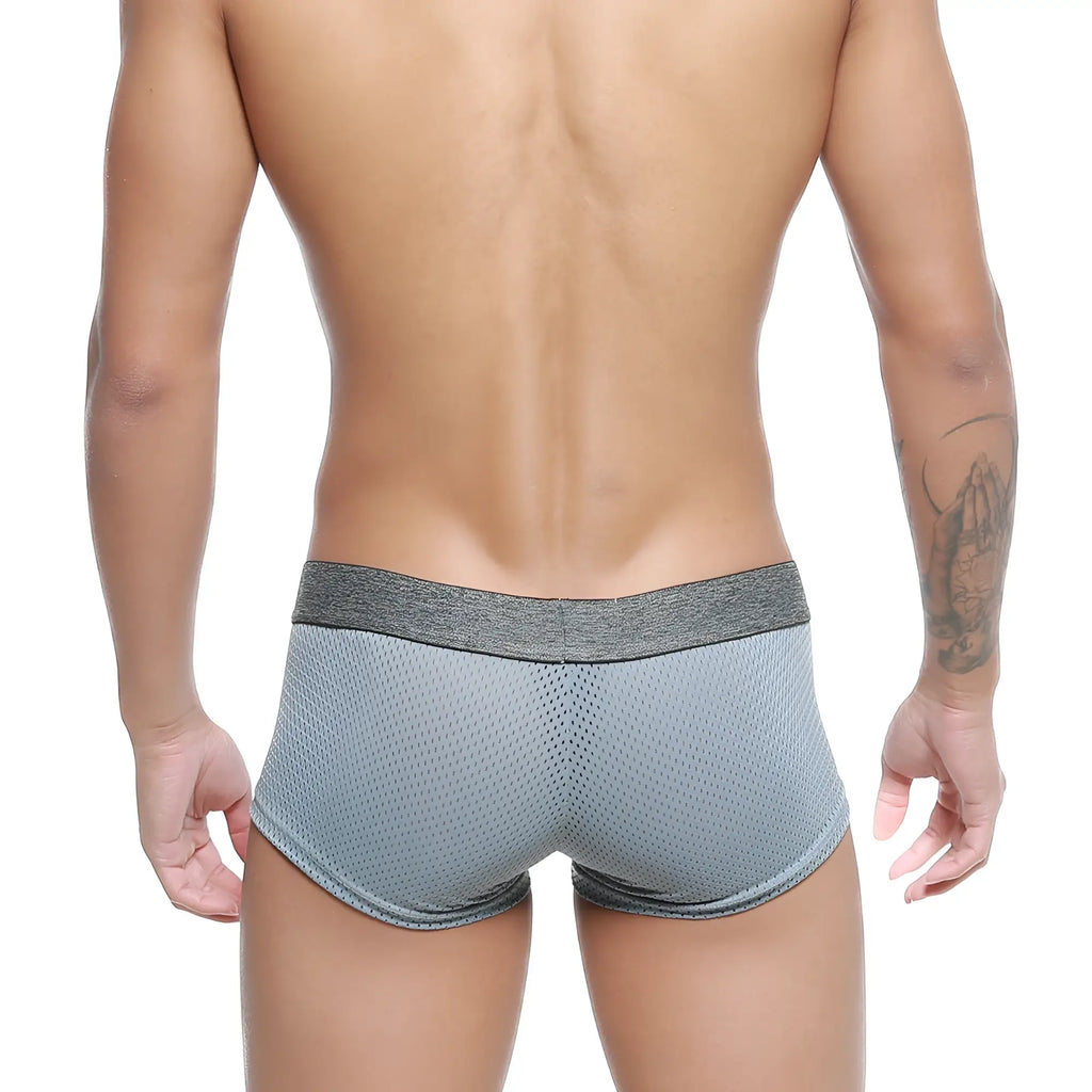 MetroMaleWear gray mesh trunk 2026-35 featuring breathable mesh fabric and a textured waistband for comfort