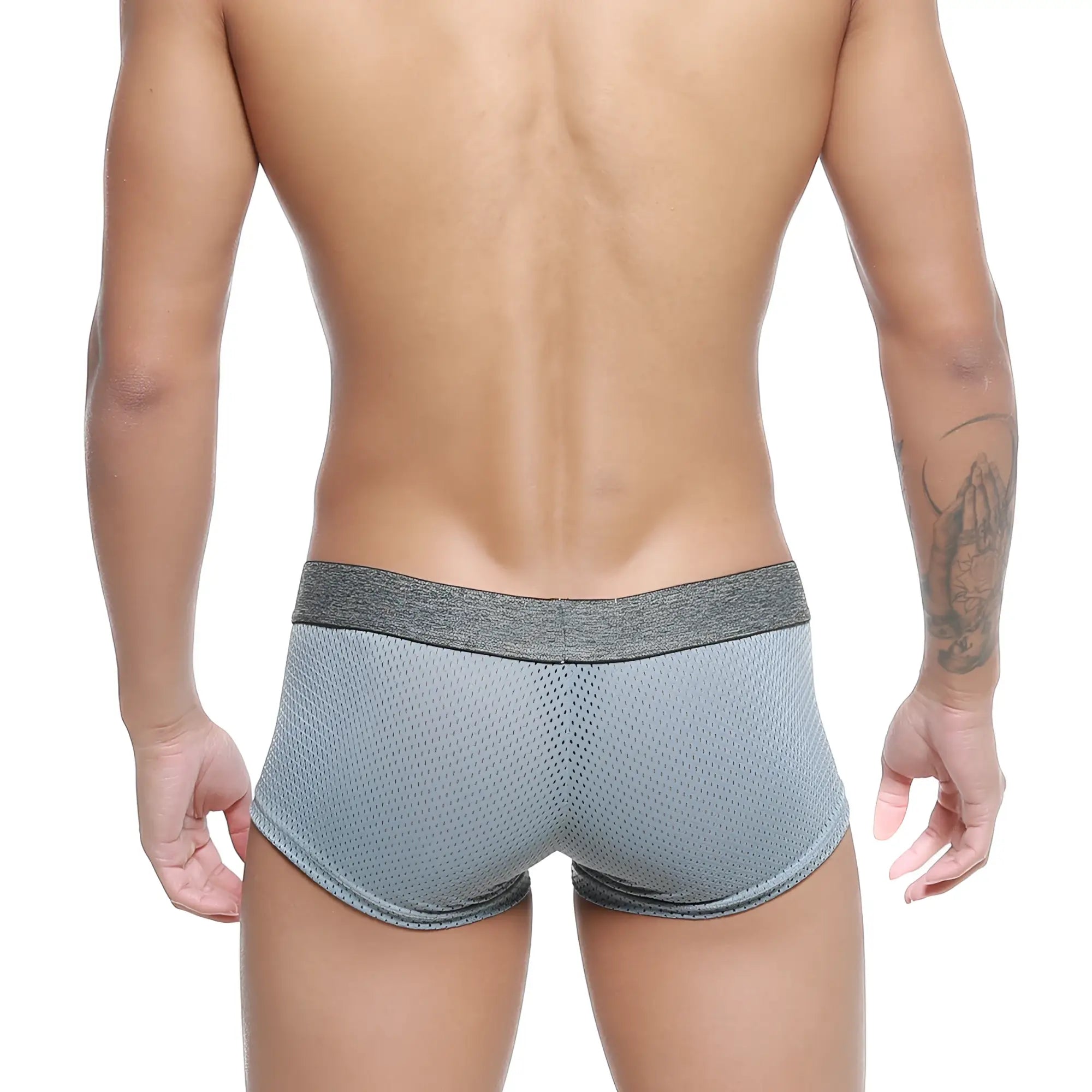 MetroMaleWear gray mesh trunk 2026-35 featuring breathable mesh fabric and a textured waistband for comfort