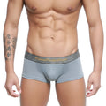 MetroMaleWear gray mesh trunk 2026-35 with textured waistband and gold lettering in breathable lightweight fabric