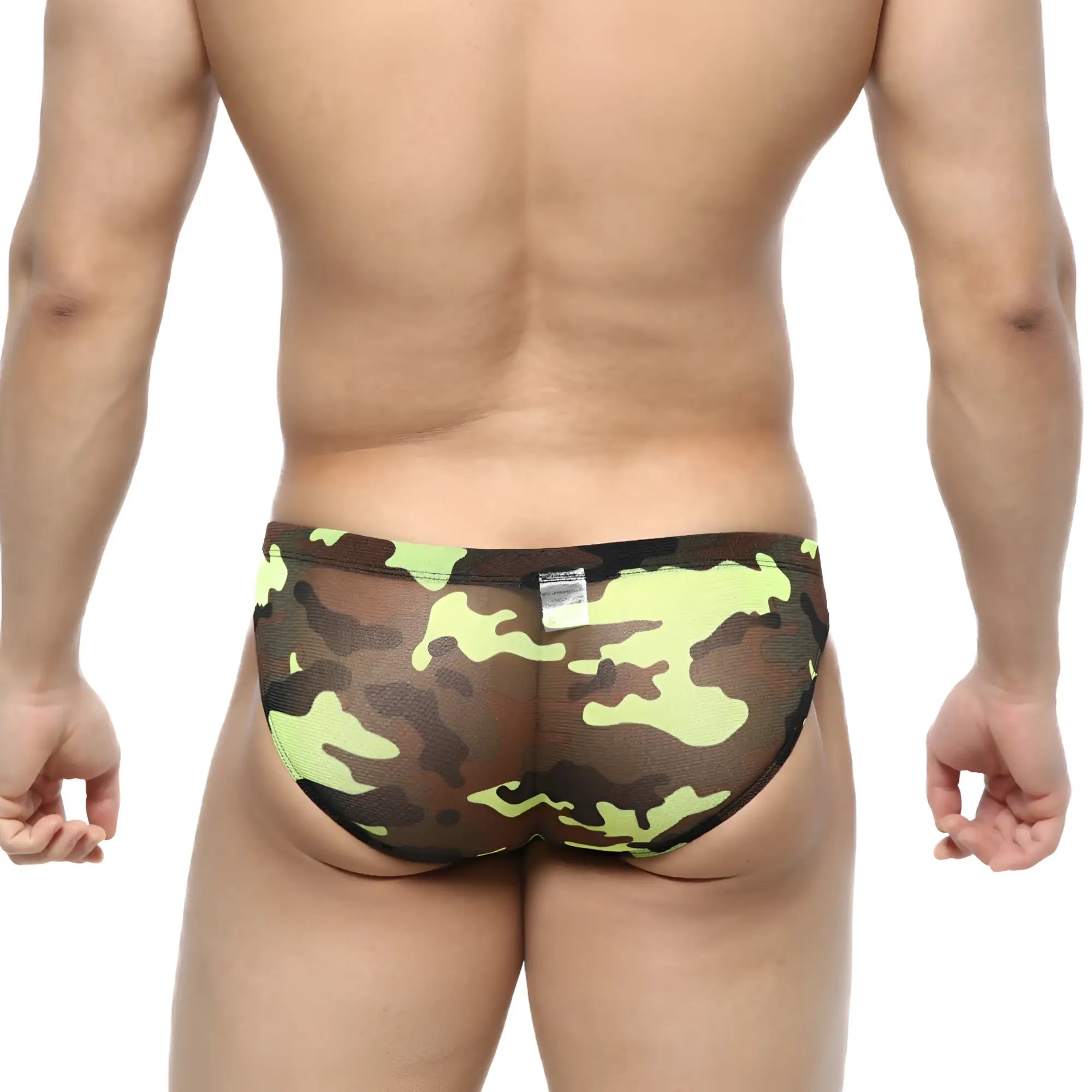 Metro male wear green camo hip brief 5103-81 green and black camouflage mesh briefs front view