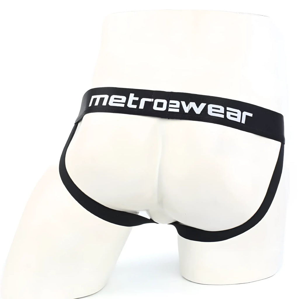 Black metrowear briefs with a sleek form-fitting design and elastic waistband from MetroMaleWear Grid Mesh Jockstraps 2901-35