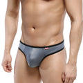 MetroMaleWear half-bikini thong gray 7002-10 gray metallic textured briefs with black trim and red logo waistband