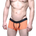 Orange metroMalewear Halloween short boxer briefs with black elastic waistband featuring brand logo 7 inch inseam