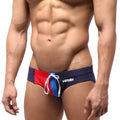 MetroMalewear Harbour swim bikini 4917-29 navy blue red and royal blue trunks with white drawstring and annu branding