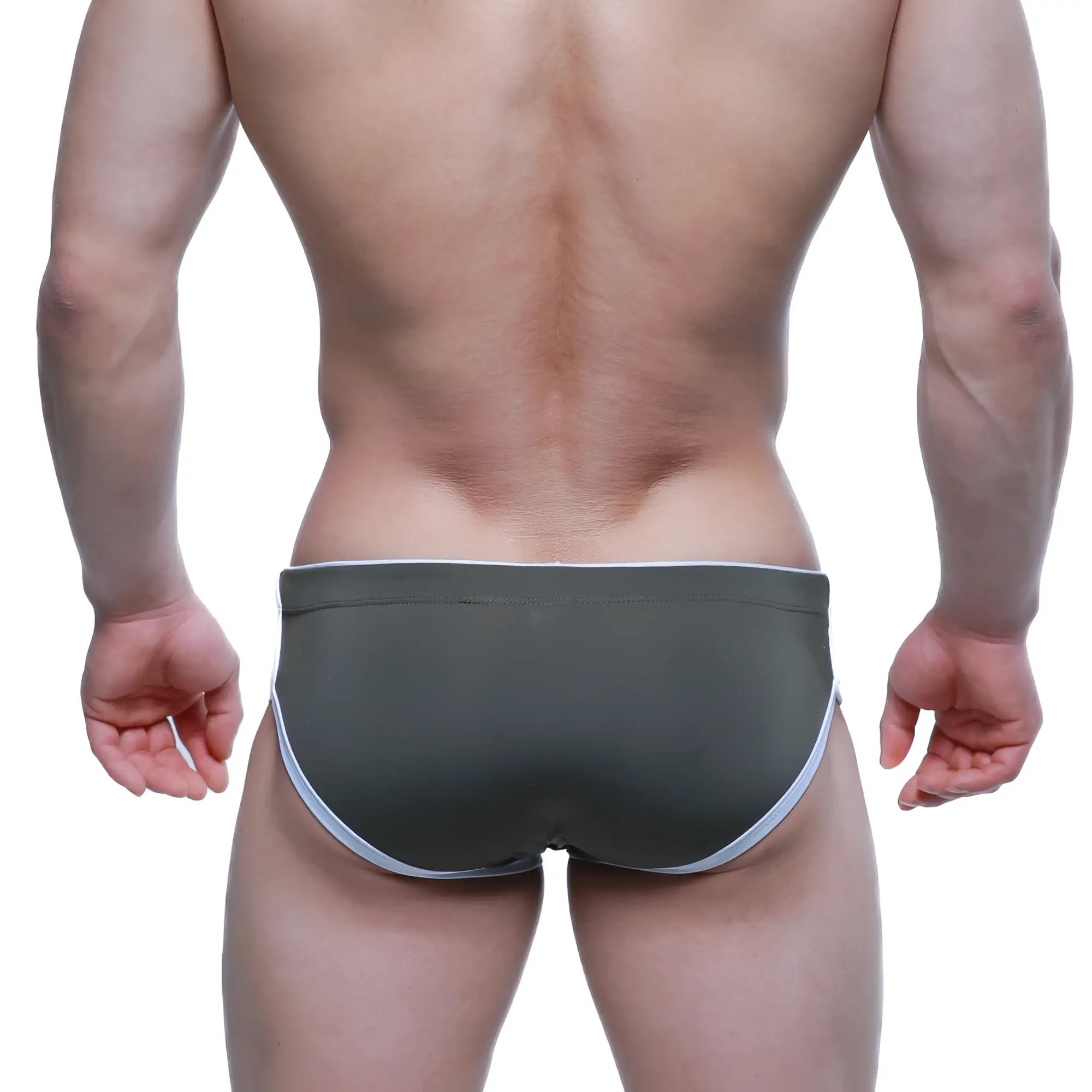 MetroMaleWear Havana short boxer green 2323-26 dark olive swim trunks with white trim on waistband and leg openings