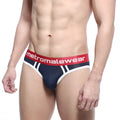 Navy blue and white striped men’s briefs with red metromalewear waistband metroMalewear Hawk Brief 2803-28
